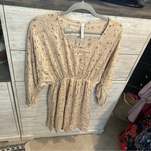 One Four Three Floral Mini Dress Women S Neutral Bohemian Chic Summer Cottage - Picture 2 of 5